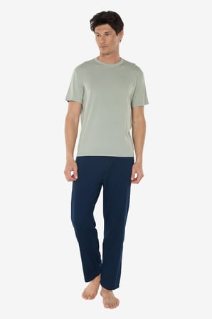 Erkek Yeşil Bisiklet Yaka Micro Modal Extra Yumuşak Yazlık Pijama Takımı 6030
