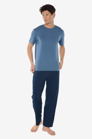 Erkek Mavi Bisiklet Yaka Micro Modal Extra Yumuşak Yazlık Pijama Takımı 6030