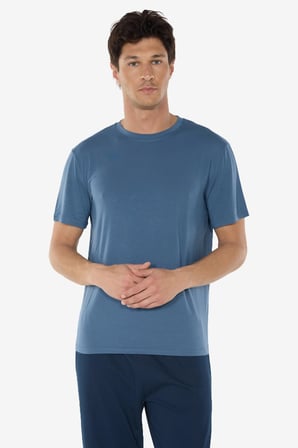 Erkek Mavi Bisiklet Yaka Micro Modal Extra Yumuşak Yazlık Pijama Takımı 6030