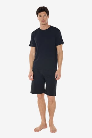 Erkek Siyah Bisiklet Yaka Micro Modal Extra Yumuşak Şortlu Pijama Takımı 6031