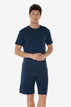 Erkek Lacivert Bisiklet Yaka Micro Modal Extra Yumuşak Şortlu Pijama Takımı 6031