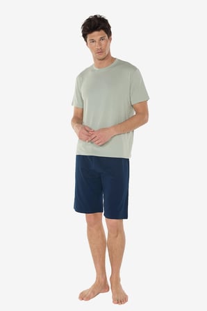 Erkek Yeşil Bisiklet Yaka Micro Modal Extra Yumuşak Şortlu Pijama Takımı 6031