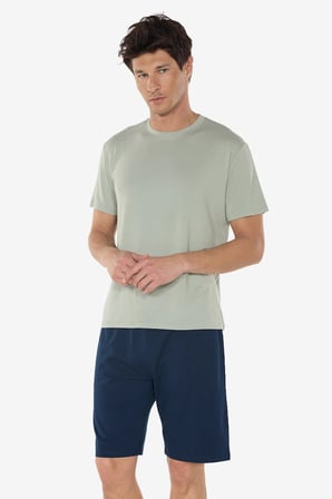 Erkek Yeşil Bisiklet Yaka Micro Modal Extra Yumuşak Şortlu Pijama Takımı 6031