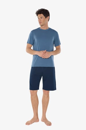 Erkek Mavi Bisiklet Yaka Micro Modal Extra Yumuşak Şortlu Pijama Takımı 6031
