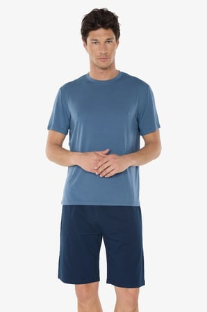 Erkek Mavi Bisiklet Yaka Micro Modal Extra Yumuşak Şortlu Pijama Takımı 6031