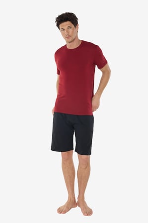 Erkek Bordo Bisiklet Yaka Micro Modal Extra Yumuşak Şortlu Pijama Takımı 6031