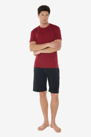 Erkek Bordo Bisiklet Yaka Micro Modal Extra Yumuşak Şortlu Pijama Takımı 6031