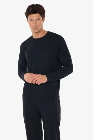Erkek Siyah Bisiklet Yaka Micro Modal Extra Yumuşak Kışlık Pijama Takımı 6032