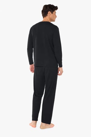 Erkek Siyah Bisiklet Yaka Micro Modal Extra Yumuşak Kışlık Pijama Takımı 6032