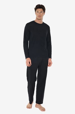 Erkek Siyah Bisiklet Yaka Micro Modal Extra Yumuşak Kışlık Pijama Takımı 6032