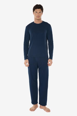 Erkek Lacivert Bisiklet Yaka Micro Modal Extra Yumuşak Kışlık Pijama Takımı 6032