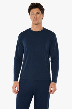 Erkek Lacivert Bisiklet Yaka Micro Modal Extra Yumuşak Kışlık Pijama Takımı 6032