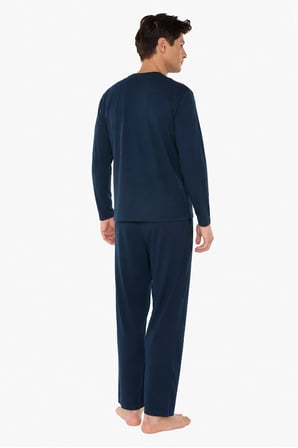 Erkek Lacivert Bisiklet Yaka Micro Modal Extra Yumuşak Kışlık Pijama Takımı 6032