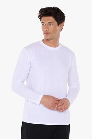 Erkek Beyaz Bisiklet Yaka Micro Modal Extra Yumuşak Rahat Kalıp Uzun Kol Tişört 945