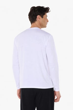 Erkek Beyaz Bisiklet Yaka Micro Modal Extra Yumuşak Rahat Kalıp Uzun Kol Tişört 945