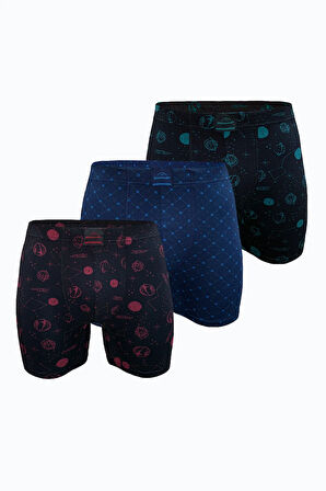 Erkek 3 lü Lacivert Premium Collection Modal Uzun Boxer 3M250