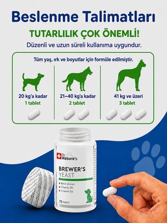 Köpekler İçin Brewers Yeast 75 Tablet (Tüy Dökülmeleri Önleyici Premiks) Destekleyici