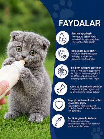 Kitten Milk Yavru Kedi ve Hamile Anne Kedi Besleyici Süt Tozu Taurin ve Prebiyotik Takviyeli 200 Gr 