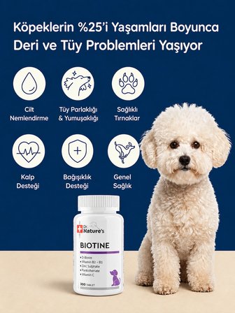 Köpek Biotin Tablet 300 Tablet – Deri ve Tüy Sağlığı Destekleyici