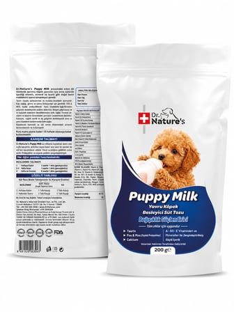 Puppy Milk Yavru Köpek ve Hamile Anne Köpek Besleyici Süt Tozu Taurin ve Prebiyotik Takviyeli 200 Gr