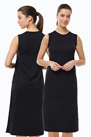 Kadın Beyaz Ten Rengi 2 li Set Uzun Kolsuz Elbise Astarı Modal Kombinezon 2M1049