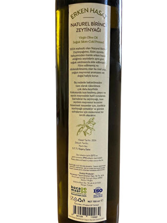  Erken Hasat Soğuk Sıkım Naturel Birinci Zeytinyağı 750ml