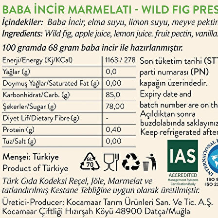 Kocamaar Çiftliği Baba İncir Marmelatı (Rafine Şeker İlavesiz) 270 gr