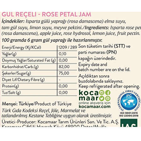 Kocamaar Çiftliği Gül Reçeli (Rafine Şeker İlavesiz ) 280 gr