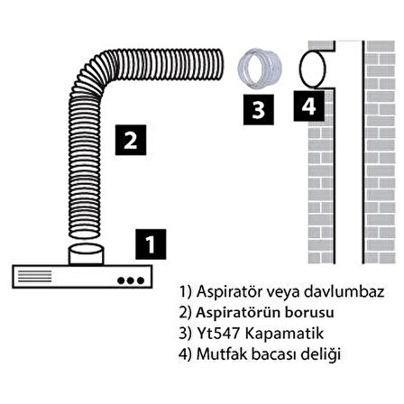 Yapıtaşı Yt547 Kapamatik Aspiratör Davlumbaz Baca Baglantı Klapesi Çekvalfli Filtreli