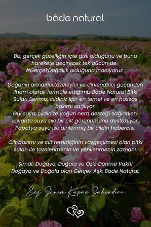 Bade Natural Gül Suyu Gözenek Sıkılaştırıcı Aydınlatıcı ve Arındırıcı Tonik %100 Doğal ve Saf 100 ml