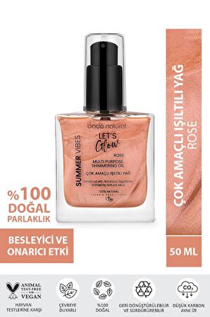 Bade Natural Nemlendirici Işıltılı Rose Çok Amaçlı Vücut Yağı 50 ml