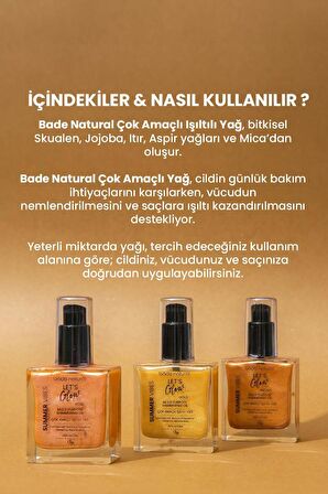 Bade Natural Nemlendirici Işıltılı Rose Çok Amaçlı Vücut Yağı 50 ml