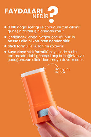 Bade Natural %100 Doğal ve Mineral Filtreli 50+ SPF Yüksek Korumalı Çocuk Güneş Koruyucu Stick