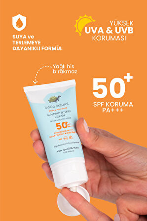 Bade Natural %100 Doğal 50+ SPF Yüksek Korumalı Çocuk Güneş Koruyucu Krem Mineral Filtreli 50 ml