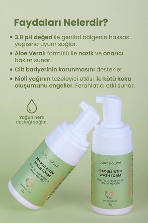 Bade Natural Nioli Yağlı Genital Bölge Yıkama Köpüğü pH 3.8 %100 Doğal 100 ml