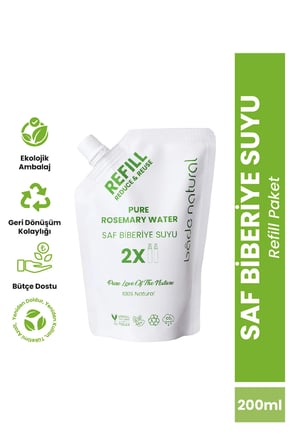 Bade Natural Biberiye Suyu Güçlendirici Saç Toniği Refill Paket 200 ml %100 Doğal ve Saf