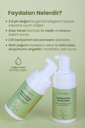 Nioli Yağlı Dış Genital Bölge Yıkama Köpüğü Ph 3.8 %100 Doğal 125 ml