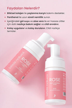 Bade Natural Gül Suyu Yüz Temizleme Köpüğü %100 Doğal ve Vegan 125 ml