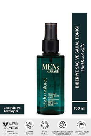 Bade Natural Men's Garage Biberiye Saç ve Sakal Toniği Besleyici ve Nemlendirici 150 ml