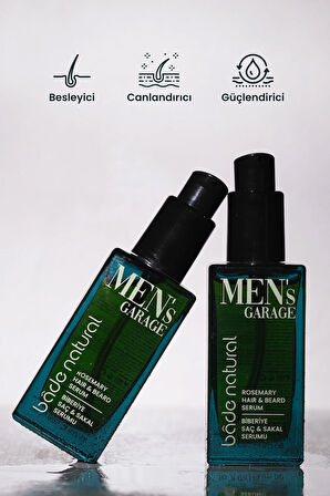 Bade Natural Men's Garage Biberiye Saç ve Sakal Serumu Besleyici ve Derinlemesine Bakım 50 ml