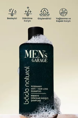 Bade Natural Men's Garage Biberiye Dökülme Karşıtı Şampuan Besleyici ve Güçlendirici 300 ml