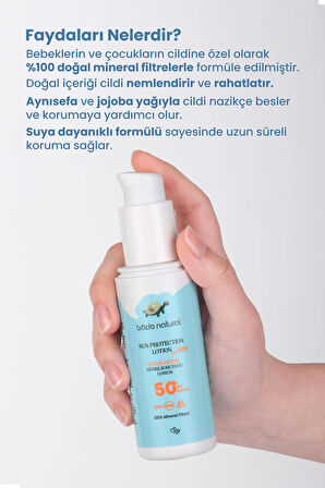 %100 Doğal 50+ SPF Yüksek Korumalı Çocuk Güneş Koruyucu Losyon Mineral Filtreli 100 ml