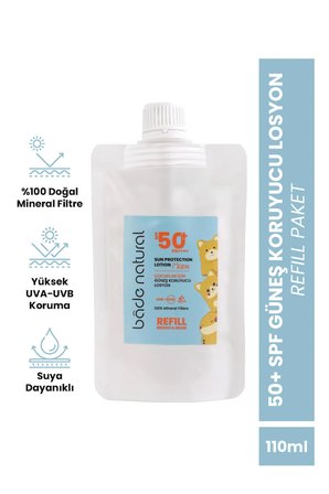 Bade Natural Çocuk Güneş Koruyucu Losyon 50+ SPF Yüksek Korumalı %100 Doğal Refill Paket 110 ml