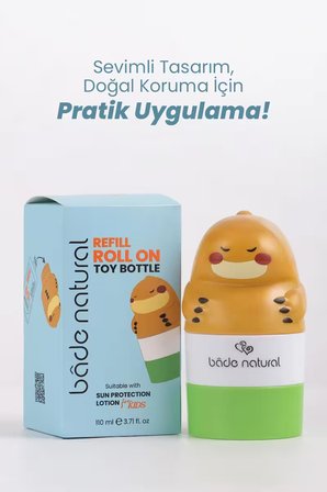 Bade Natural Güneş Koruyucu Losyon Aplikatörü Dinozor Figürlü Doldurulabilir Roll On 110 ml