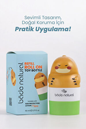 Bade Natural Güneş Koruyucu Losyon Aplikatörü Dinozor Figürlü Doldurulabilir Roll On 110 ml