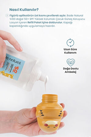 Bade Natural Güneş Koruyucu Losyon Aplikatörü Dinozor Figürlü Doldurulabilir Roll On 110 ml