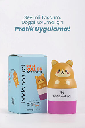 Bade Natural Güneş Koruyucu Losyon Aplikatörü Kedi Figürlü Doldurulabilir Roll On 110 ml