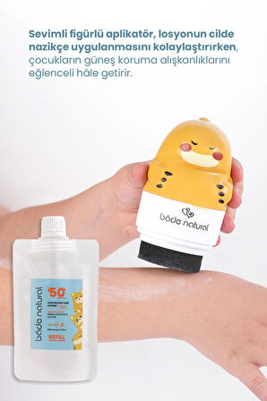 Bade Natural Çocuk Güneş Koruyucu Losyon 50+ SPF %100 Doğal Refill Paket + Dinozor Figürlü Aplikatör Set
