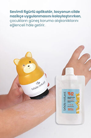 Bade Natural Çocuk Güneş Koruyucu Losyon 50+ SPF %100 Doğal Refill Paket + Ayı Figürlü Aplikatör Set