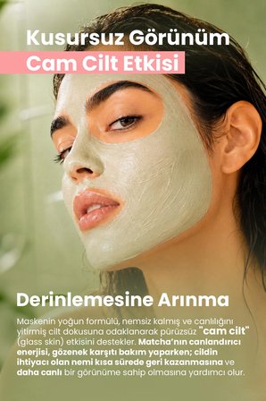 Matcha Antioksidan Cam Cilt (Glass Skin) Gözenek Karşıtı Yüz Maskesi 50 Ml